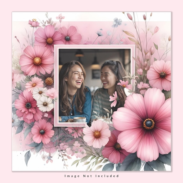 A picture of two girls with a picture of flowers