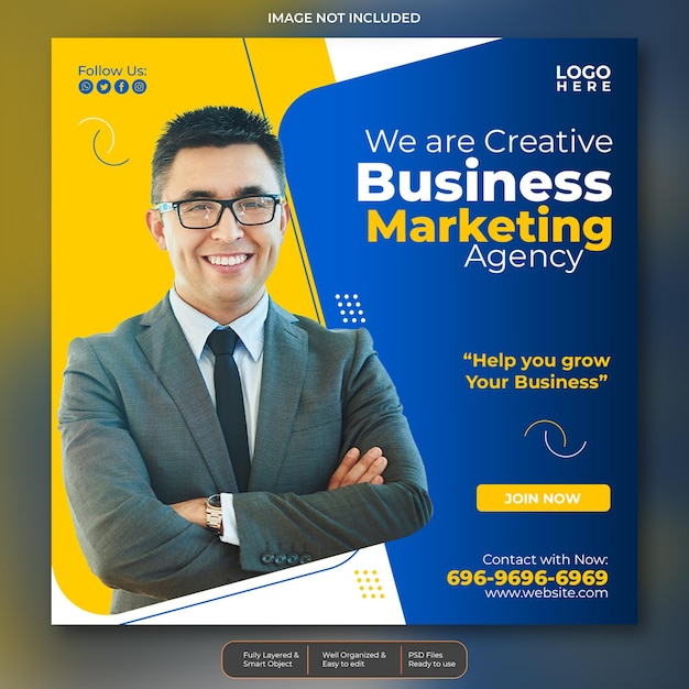 A poster for a business marketing agency that says ” we are creative business marketing agency “.