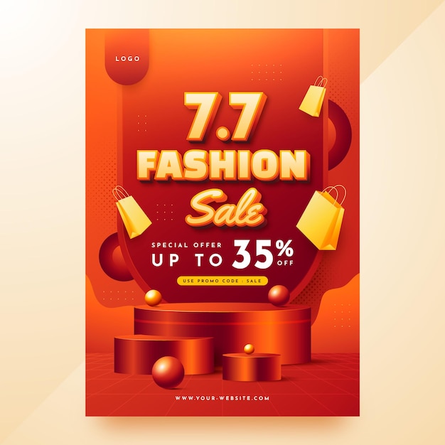 A poster for a fashion sale with a red ribbon.