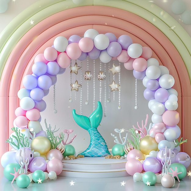 A window with a mermaid and a mermaid in the background