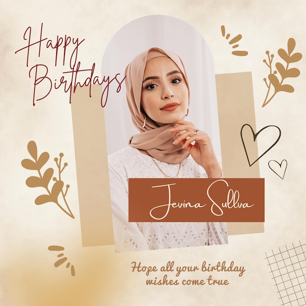 Beige brown creative happy birthday card social media post banner instagram templates