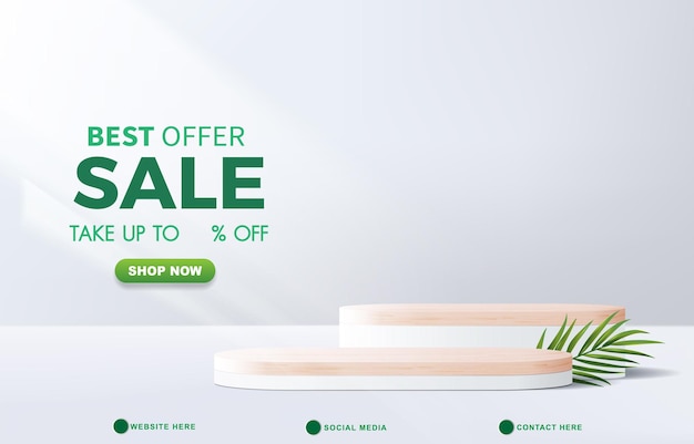 Best offer sale discount template banner with blank space 3d podium for product sale with abstract gradient white background design 2