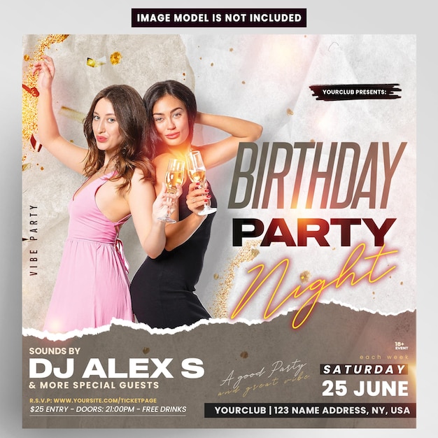 Birthday bash party instagram flyer template