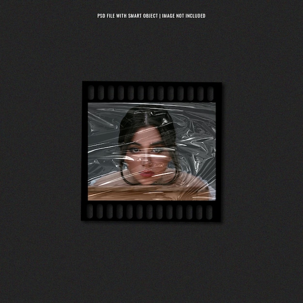 Black filmstrip photo frame mockup with plastic effect premium psd