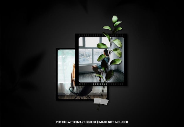 Black photo frame polaroid mockup with shadow overlay premium psd