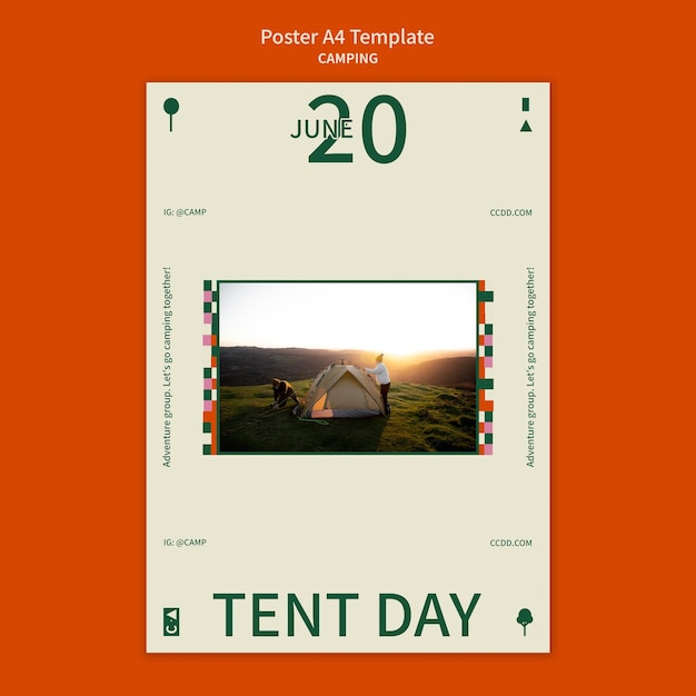 Camping vertical poster template with geometric shapes design