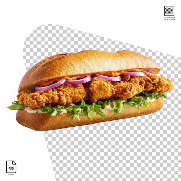 Chicken strips sandwich with onion isolated on transparent background psd