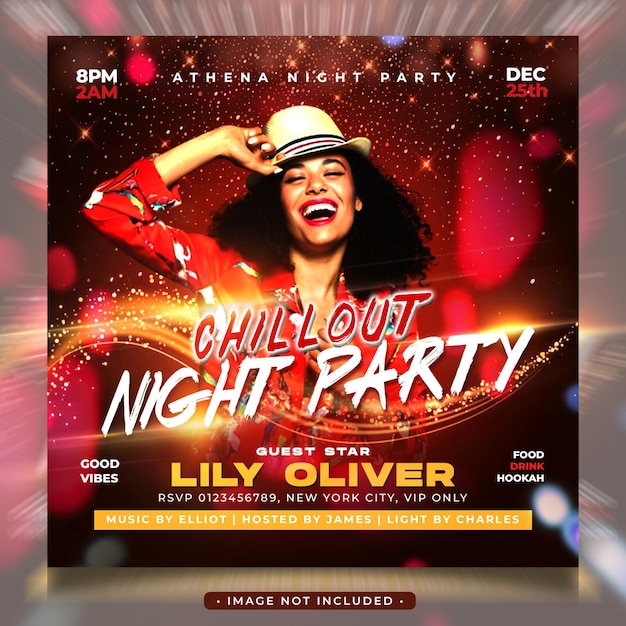 Chillout night party social media post and flyer template