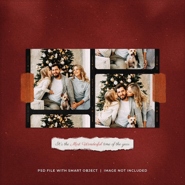 Christmas greeting social media post photo paper frames mockup