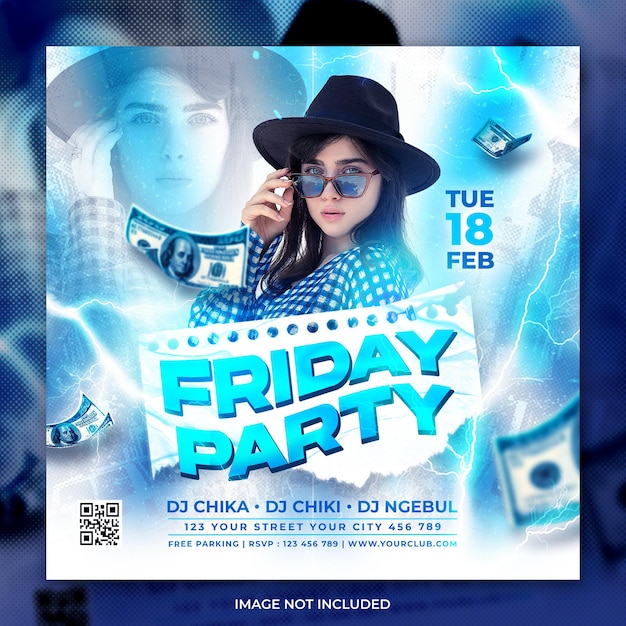 Club dj friday party flyer social media post
