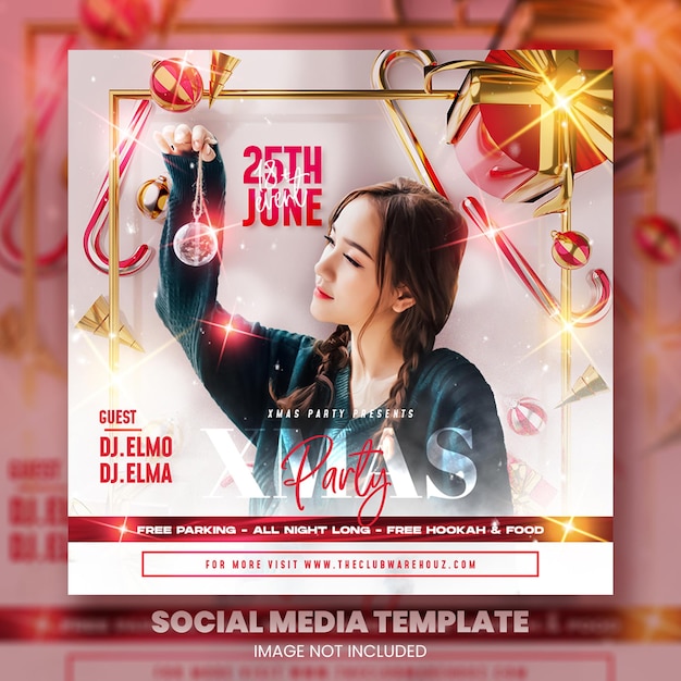Club dj party christmas flyer social media post