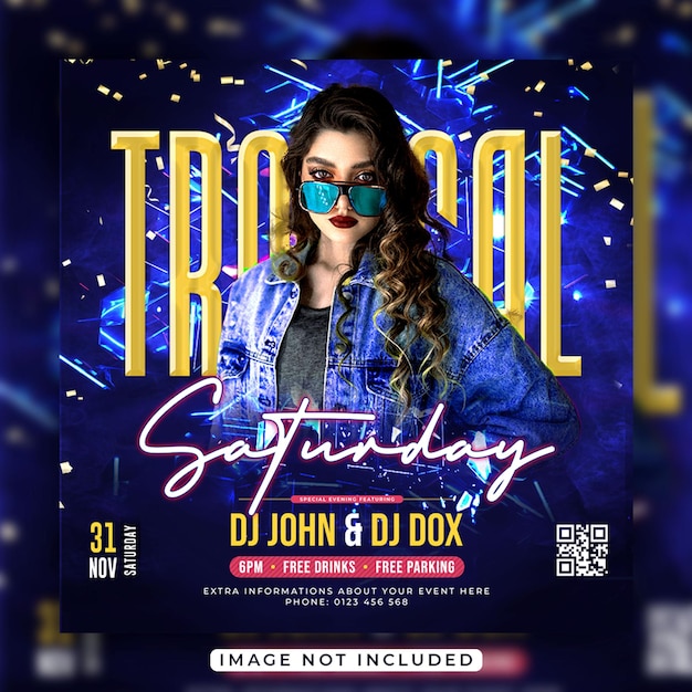 Club dj party flyer social media post and web banner template