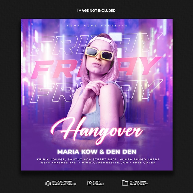 Club dj party flyer social media post and web banner template