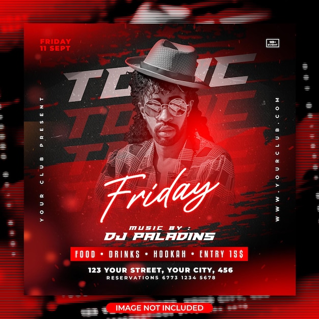 Club dj party red flyer social media post and web banner template