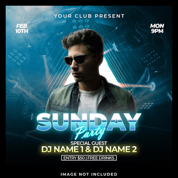 Club party dj flyer event social media post template night music poster or banner design