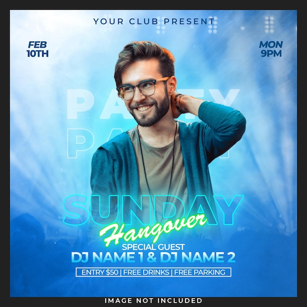 Club party dj flyer event social media post template night music poster or banner design