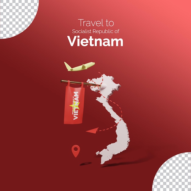 Colorful 3d map of vietnam and travel post template