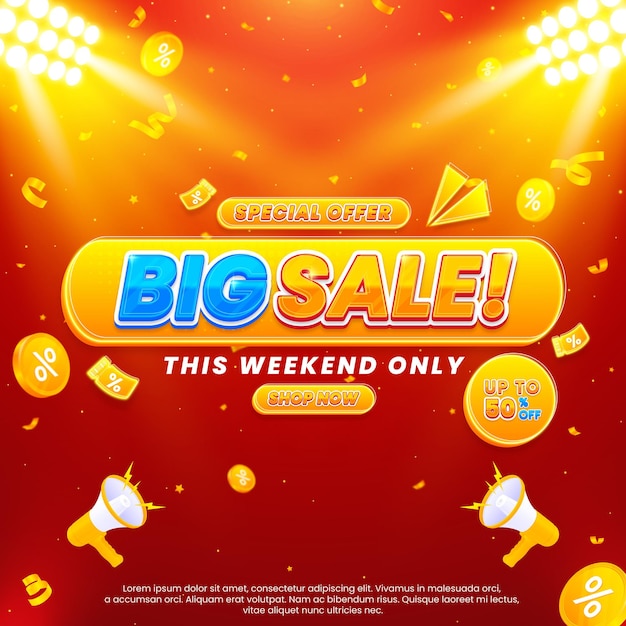 Colorful big sale promo banner template with discount to promote your business
