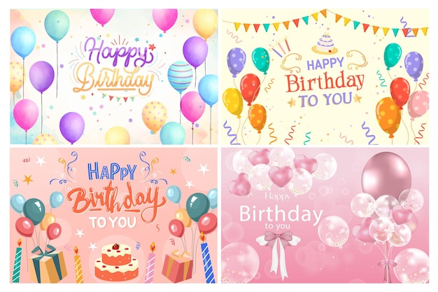 Colorful happy birthday designs set