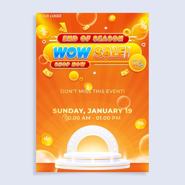 Colorful sale vertical poster flyer design template with podium