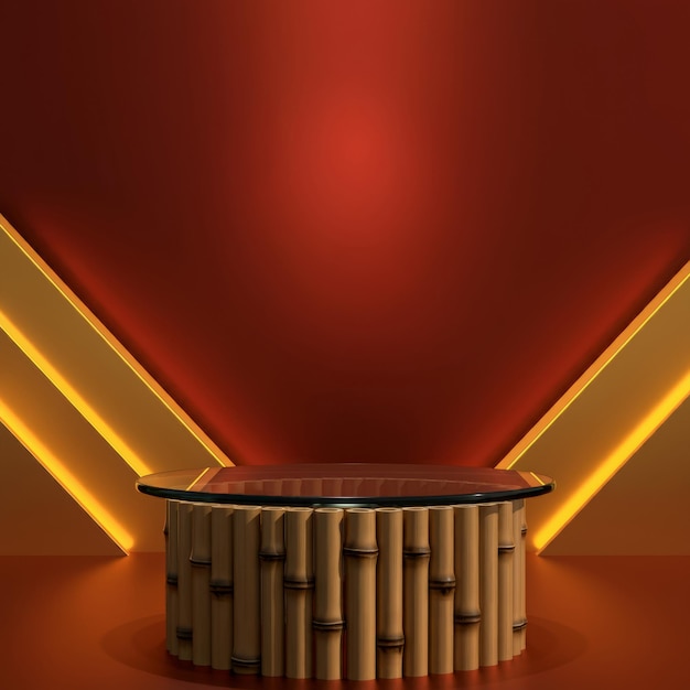 Contemporary bamboo podium with glass and vietnamese flag patterns stylish and modern