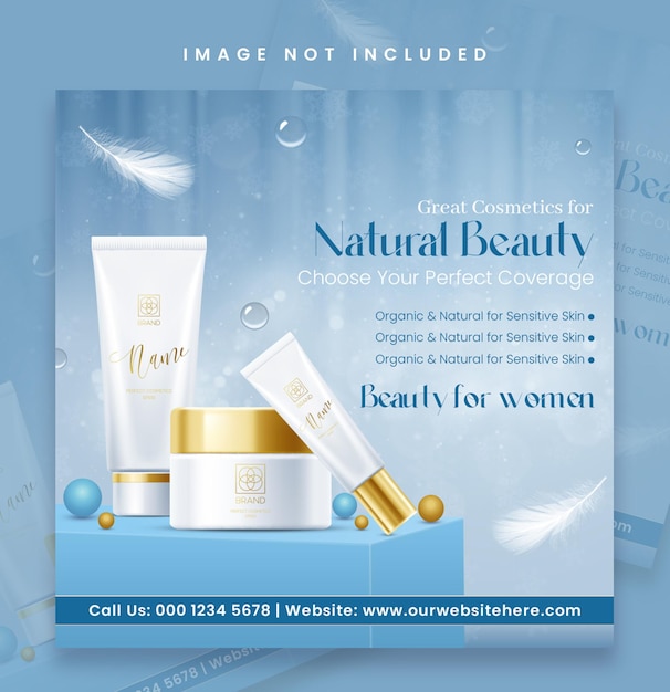 Cosmetics beauty product makeup facebook and instagram social media post banner design template