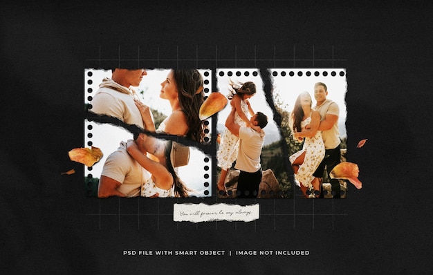 Couple love photo film frames moodboard mockup