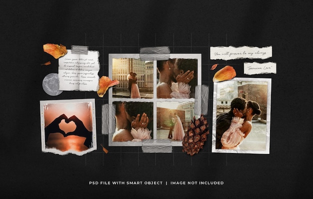 Couple love photo film frames moodboard mockup