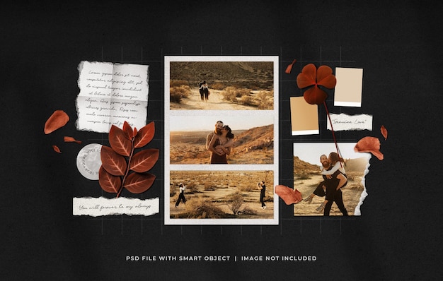 Couple love photo film frames moodboard mockup