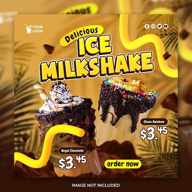 Delicious ice milkshake chocolate social media post or flyer template