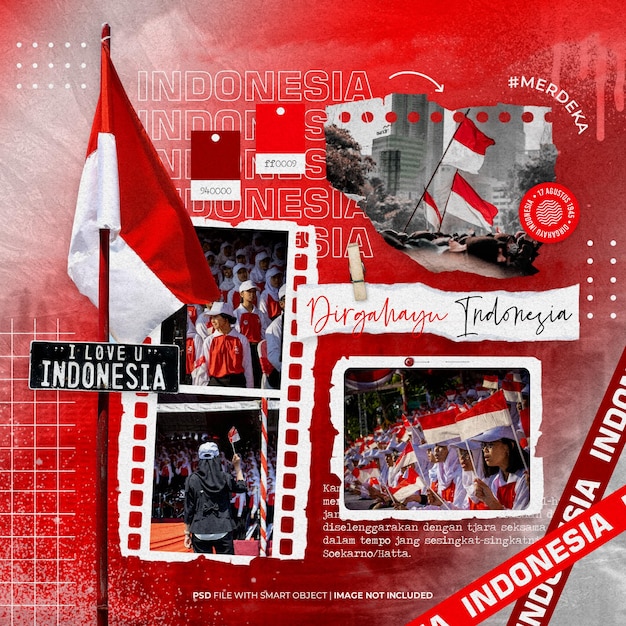Dirgahayu indonesia moodboard social media post mockup photo frame
