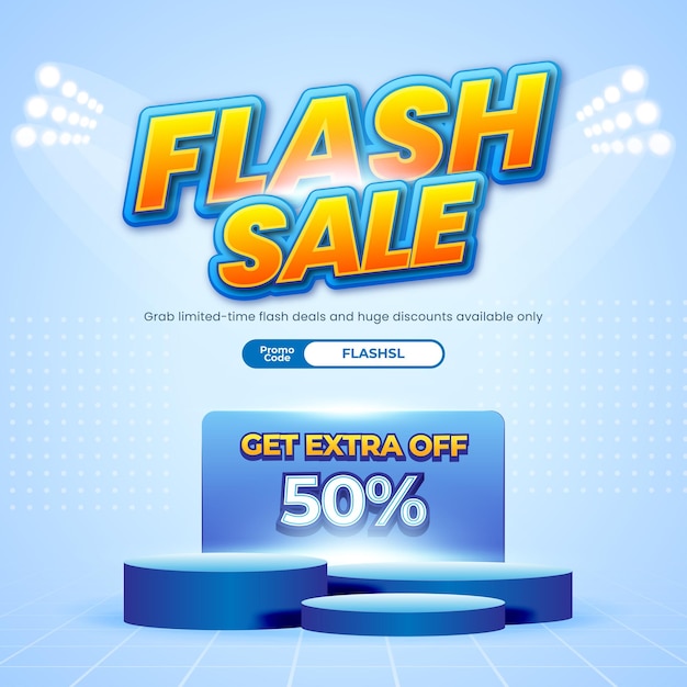 Discount flash sale deals offer with soft blue gradient podium showcase template vector