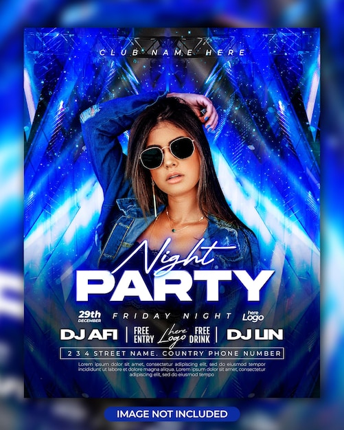 Dj club night party flyer and social media post template