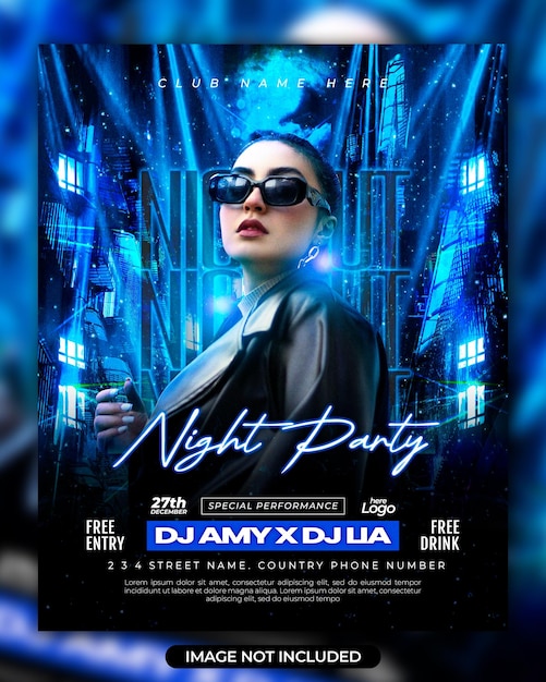 Dj club night party flyer and social media post template