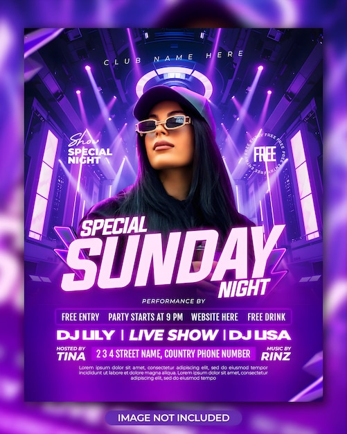 Dj club night party flyer and social media post template
