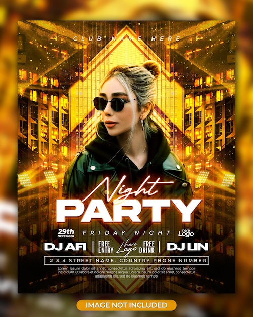 Dj club night party flyer and social media post template