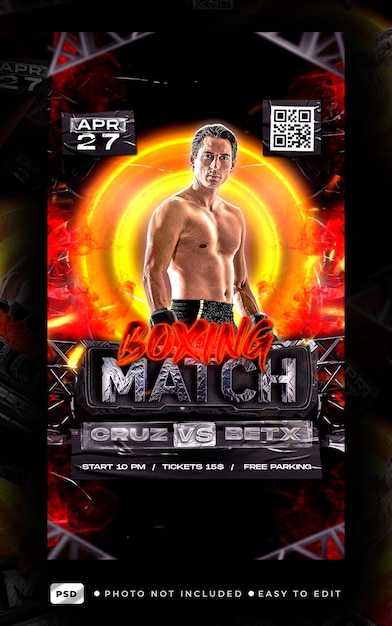 Dynamic boxing fight night poster template