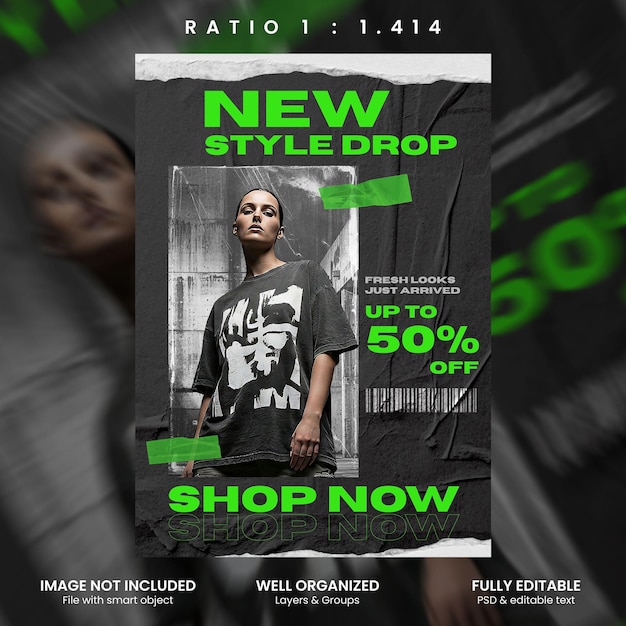 Edgy youth fashion sale neon green a4 flyer layout