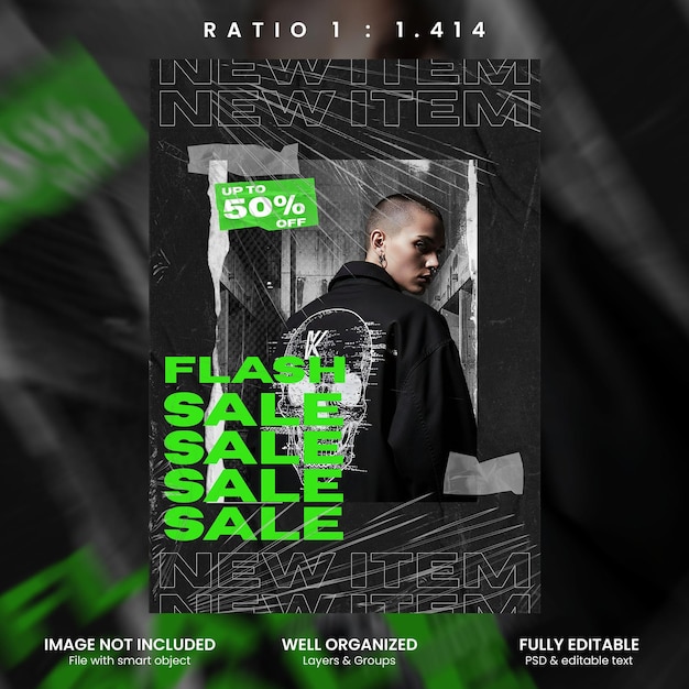 Edgy youth fashion sale neon green a4 flyer layout