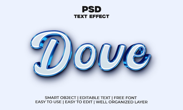 Editable dove blue glossy 3d text effect