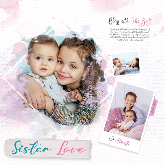 Family photo collage grid banner or poster template