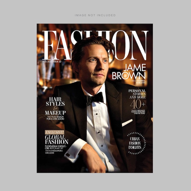 Fashion magazine cover template for male model in vector eps