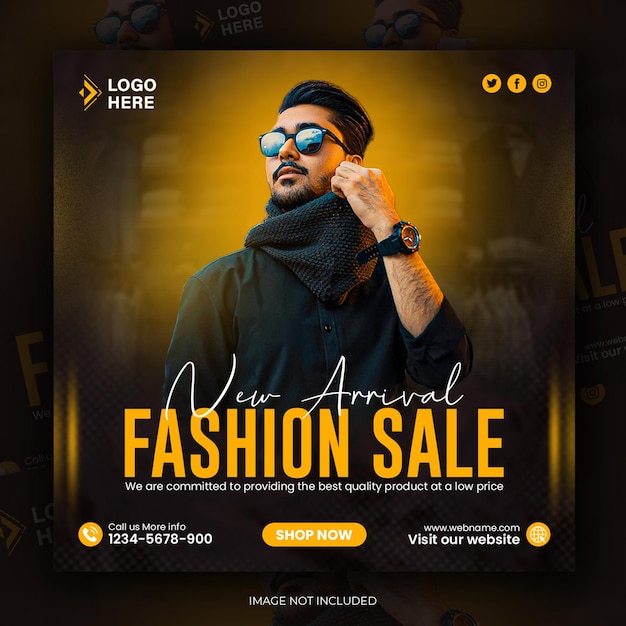 Fashion sale social media post discount offer design square flyer instagram web banner psd template