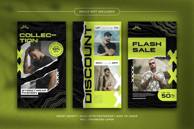 Fashion streetwear instagram stories set template premium psd