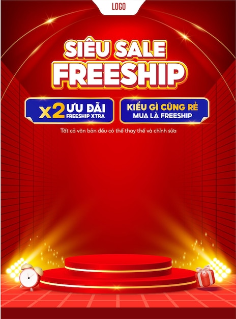 Festive new year sale poster with red and gold accents