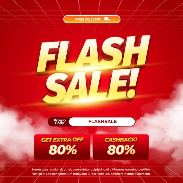 Flash sale discount deals with gold text red gradient banner template