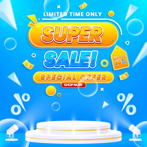 Flash sale discount template with lighting effects and podium