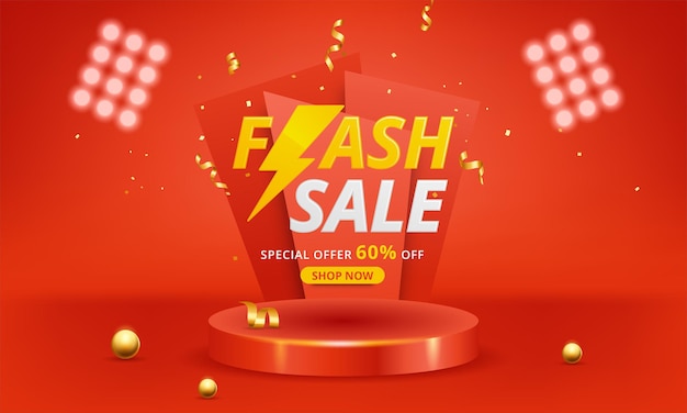 Flash sale shopping poster or banner with flash icon