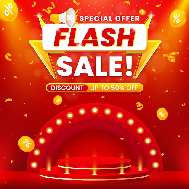 Flash sale special offer banner template design background with podium