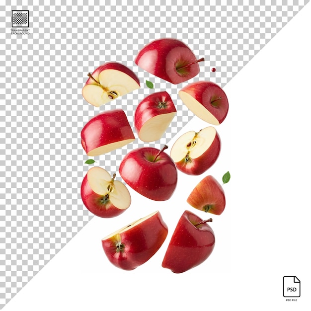 Flying apple parts isolated on transparent background psd